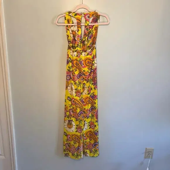 Vintage 1970s Floral Paisley Maxi Dress ILGWU Triacetate Size 9 - Picture 4 of 6